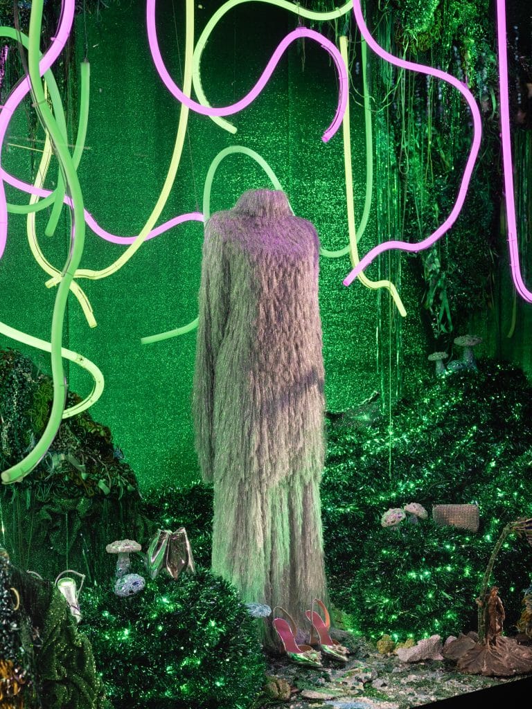 Final Selfridges Christmas window display lit with neon, showing envisio’s expertise in neon lighting installation and LED decoder solutions.